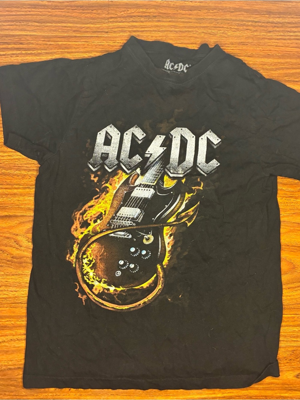 AC/DC Black Short-Sleeve Tee with Flaming Guitar Graphic